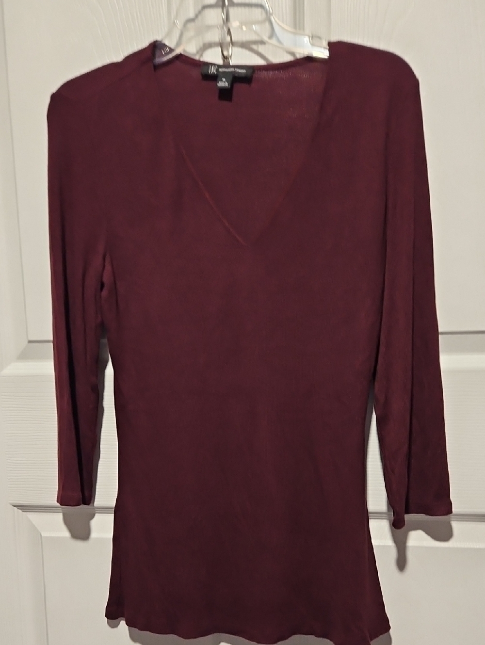 INC International Concepts Burgundy V-Neck 3/4 Sleeve Top